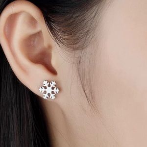 Cute Silver Stainless Snowflake Stud Earrings Accessories Jewelry